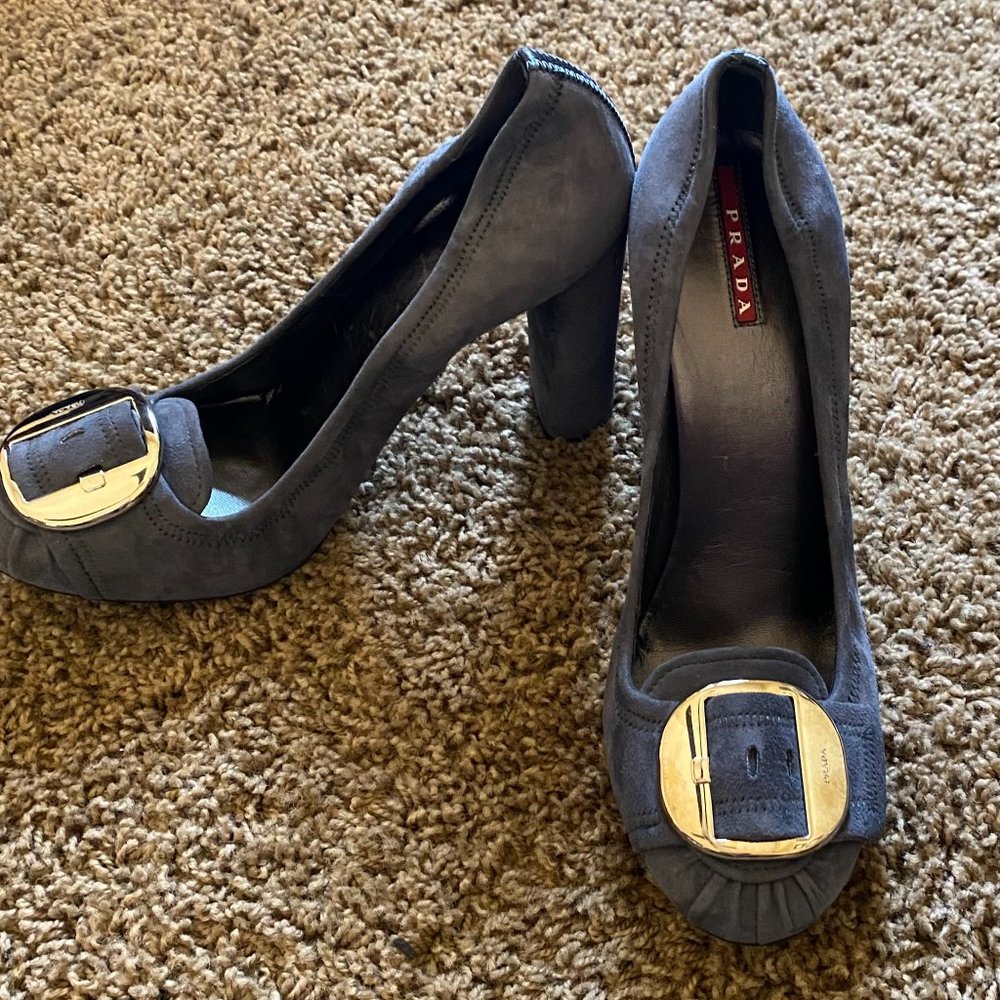 UNWORN Prada Sueude Block Heels